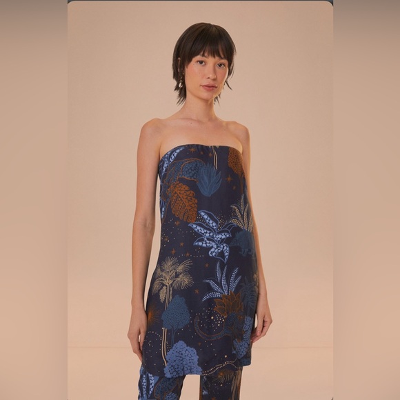 Farm Rio Navy Blue Night Jungle Strapless Blouse - Picture 3 of 9